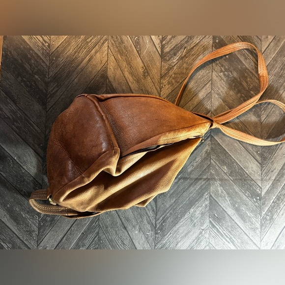 Vintage Karen Gunna Leather Light Camel Brown Rucksack Backpack made in Canada - Picture 8 of 13